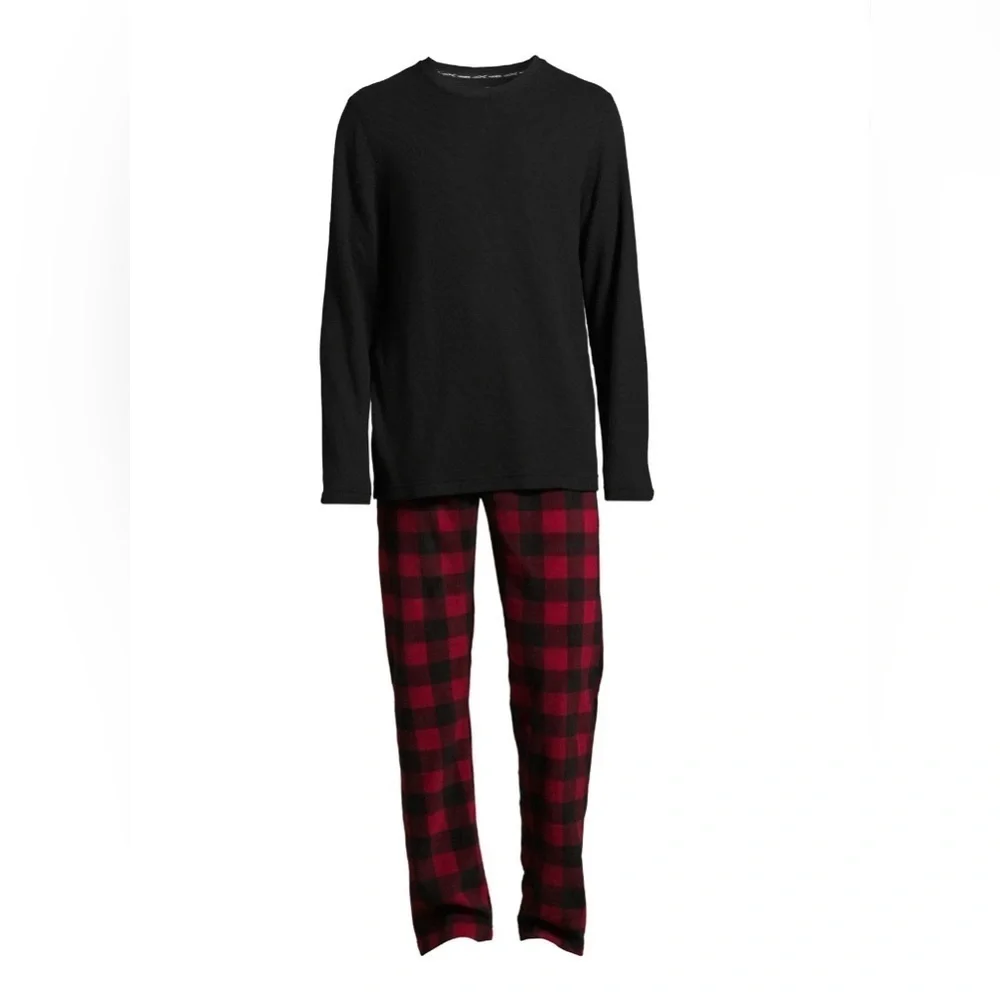 Hanes Men's and Big Men's Xtemp Crewneck and Cozy Microfleece Pants Pajama Set